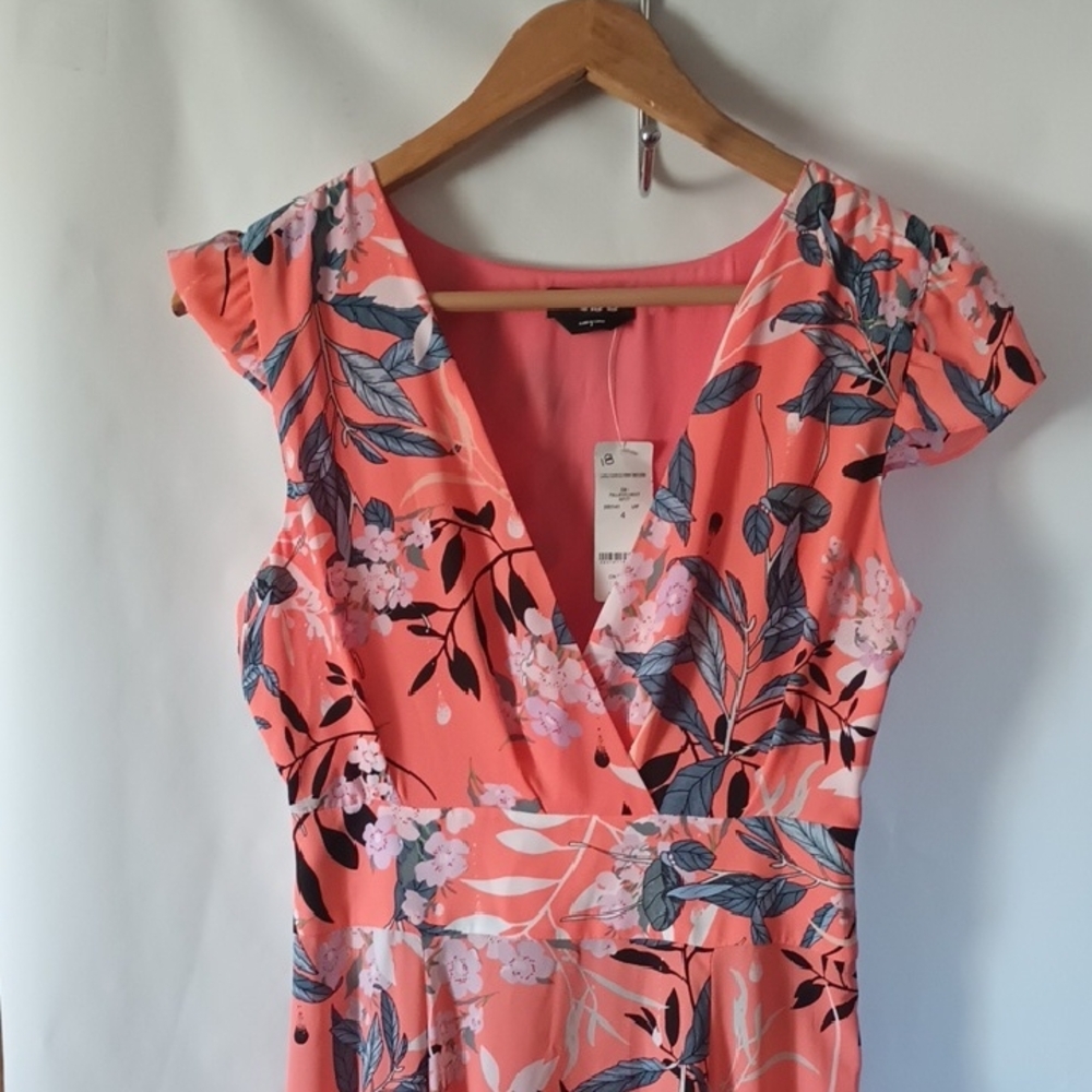Bebe Coral, White and Blue Floral Dress